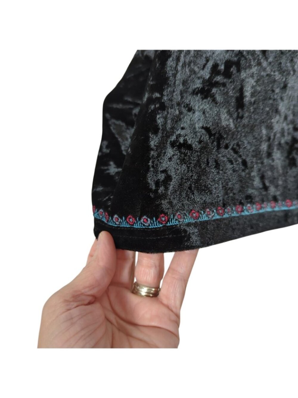 John Mark Blouse Womens S/M Black Velvet Embroidered Floral Boho Kimono Top - Picture 8 of 11